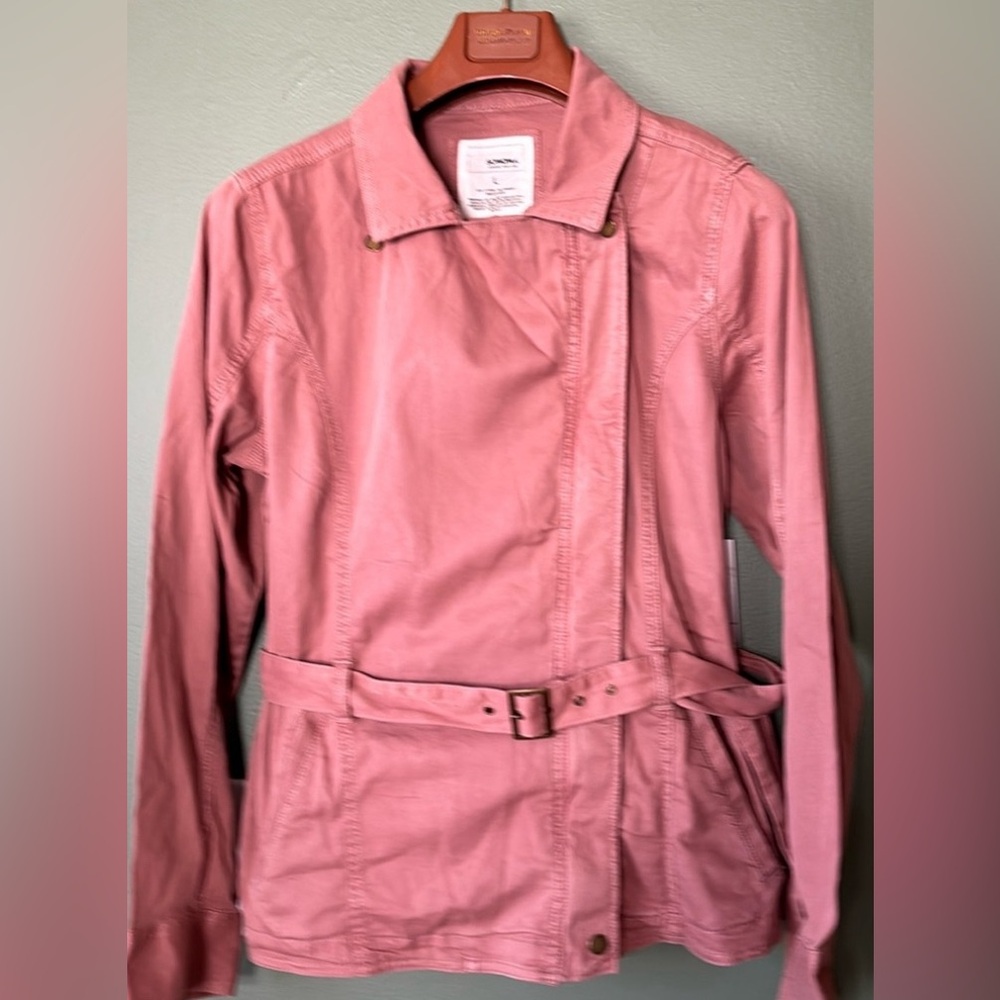 Sonoma Sz L cotton zip up belted pink business casual light jacket